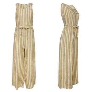 Rachel Zoe Yellow, White & Purple Striped sleeveless Linen Jumpsuit w/ belt sz 4